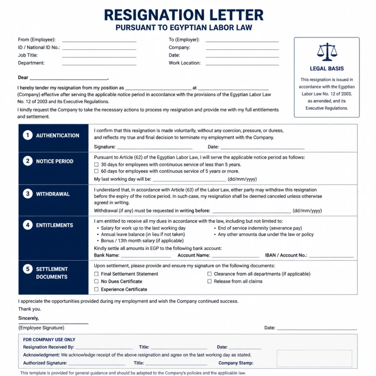 Resignation Letter Template in Egypt 2026: Format, Requirements and Notice Period