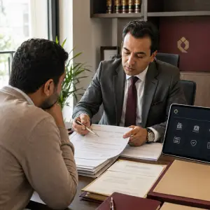 وارث يراجع مع محامي مواريث مستندات التركة بعد امتناع أحد الورثة عن تسليم نصيبه في مصر